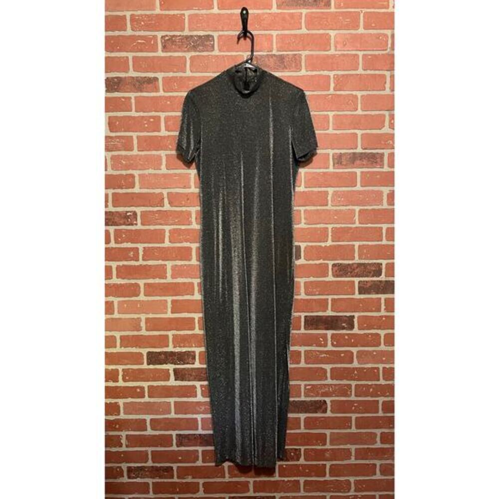 Sandra Ow-Wing Black and Silver Long Metallic Dress - 8